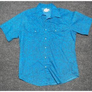 Wrangler Wrancher Men's Large Teal Short Sleeve Shell Snap Shirt